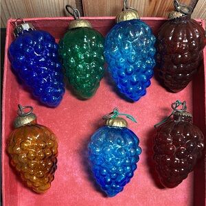 Vintage Lot of 7PC Glass Marry Christmas Glass Grape Ornaments Set Multicolor